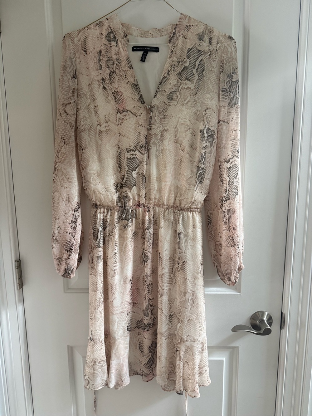 White House Black Market Beige & Blush Snake-Print Long Sleeve Dress